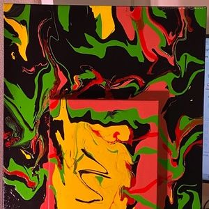 Stacked Abstract Acrylic Pour Painting “Rasta”